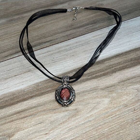 Bold Large Silver Tone Rhinestone Pendant On Cord - Picture 3 of 6